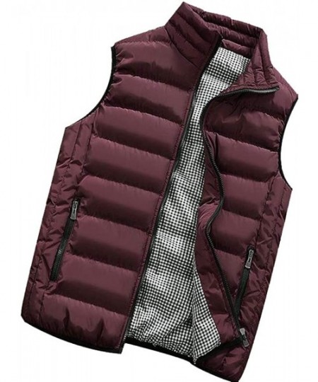 Boxers Men's Autumn Winter Full Zip Lightweight Water-Resistant Packable Puffer Vest - Wine - C81954RZ2DY