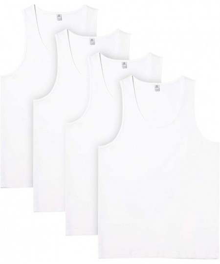 Undershirts Men's 100% Cotton Tank Tops Sleeveless Crewneck A-Shirts Basic Solid Undershirts Vests 4 Pack M36 - White - CQ186...