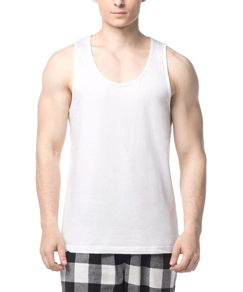 Undershirts Men's 100% Cotton Tank Tops Sleeveless Crewneck A-Shirts Basic Solid Undershirts Vests 4 Pack M36 - White - CQ186...