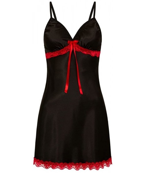 Shapewear Sexy Lingerie for Women Erotic Party Night Dress Plus Size Lace Bow Nightwear Charming Sling Sleepskirt - Black - C...