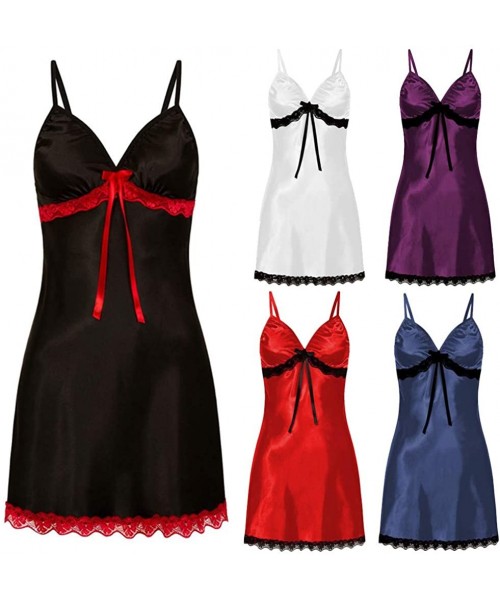 Shapewear Sexy Lingerie for Women Erotic Party Night Dress Plus Size Lace Bow Nightwear Charming Sling Sleepskirt - Black - C...