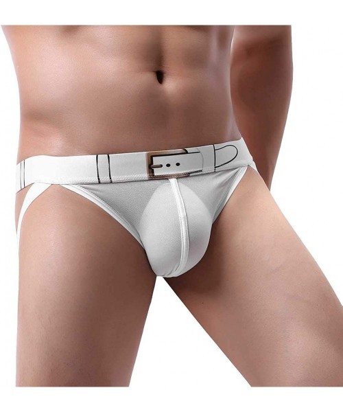 G-Strings & Thongs Men's Sexy Mesh Sheer Pouch Jockstrap Thong Low Rise Hollow Out Bikini Briefs Naughty Underwear - White - ...