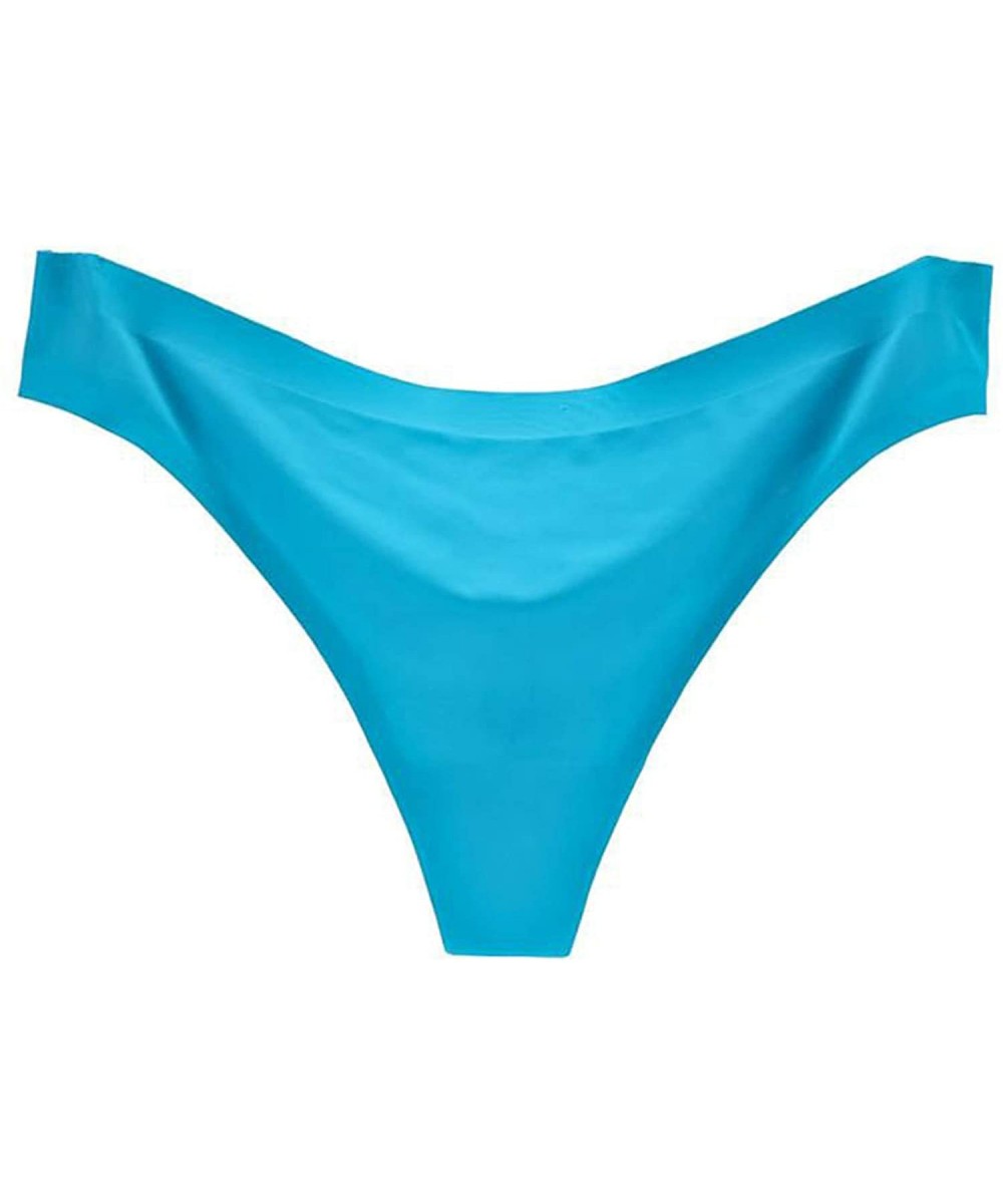 Panties Womens Ice Silk G-String Thong Panty- Sexy Underwear with Soft Satin - Sky Blue - CV18RQTQZYL