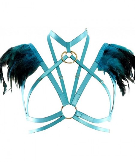 Bras Women's Feathers Harness Strappy Bra Punk Gothic Tops Epaulette Wings Rave Bralette Hollow Out Lingerie - Jade Green - C...