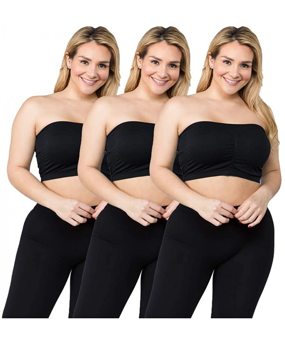 Bras Women's Basic Padded Bandeau Bra Top - Strapless Seamless Wire-Free Comfort REG and Plus Sizes 3 & 4 Combo Packs - Black...