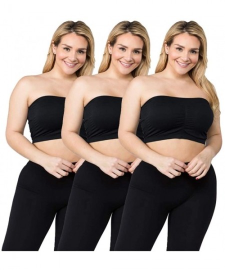 Bras Women's Basic Padded Bandeau Bra Top - Strapless Seamless Wire-Free Comfort REG and Plus Sizes 3 & 4 Combo Packs - Black...
