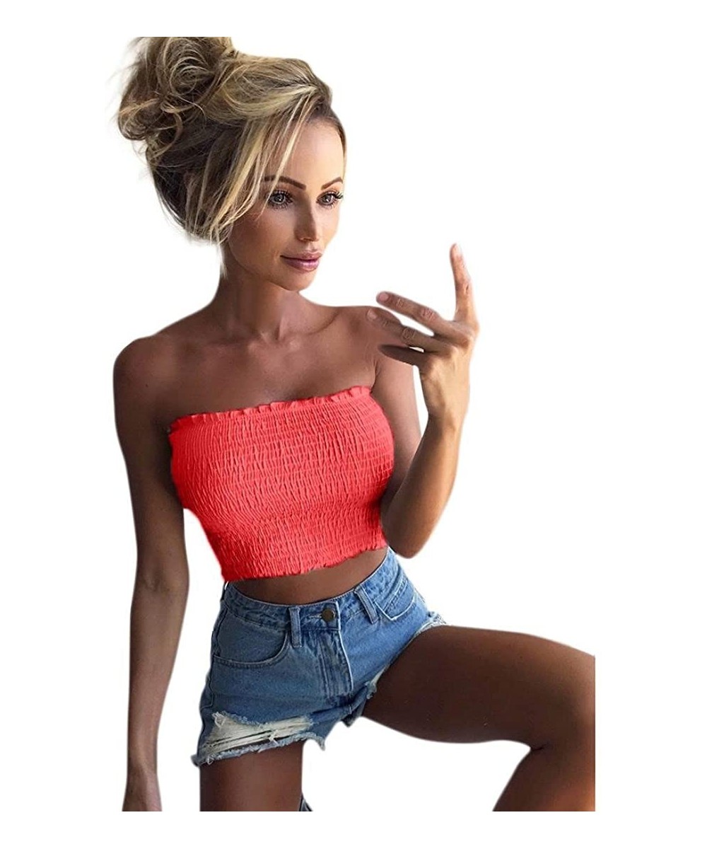 Camisoles & Tanks Women Breast Wrap Solid Strapless Elastic Boob Bandeau Tube Tops Bra Cami Crop Tops For Teen Girls (Waterme...