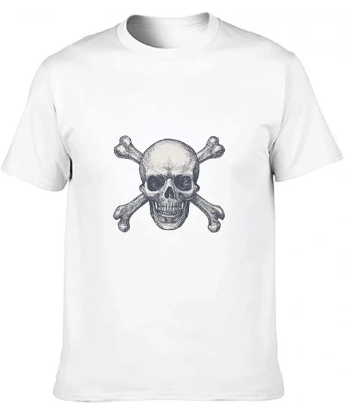 Undershirts Skull Cross Cotton T Shirt Mens Thin Loose Short Shirt Scary Skull - White - CN19DSKO827