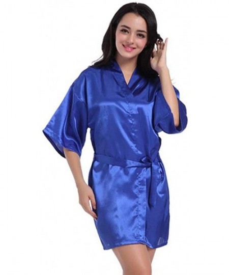 Robes Women's Bathrobe Sexy Short Kimono Lingerie Robes Pure Color Lightweight Sleepwear Cardigan Loungewear V-Neck - Royal B...