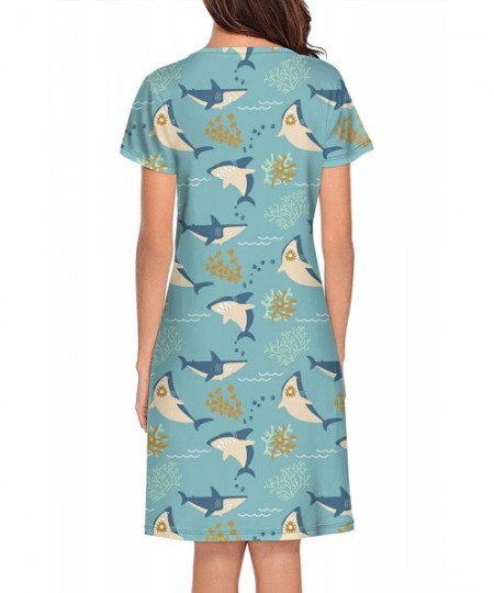 Nightgowns & Sleepshirts Womens Ladies Nightgown Blue Vac Shark Teeth Comfy Fashion Short Sleeve Lingerie - Shark Blue Shark ...