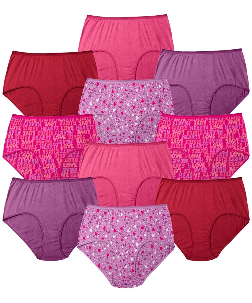 Panties Women's Plus Size 10-Pack Pure Cotton Full-Cut Brief Underwear - Old School Hearts Pack (0977) - CW18LZYGLCX