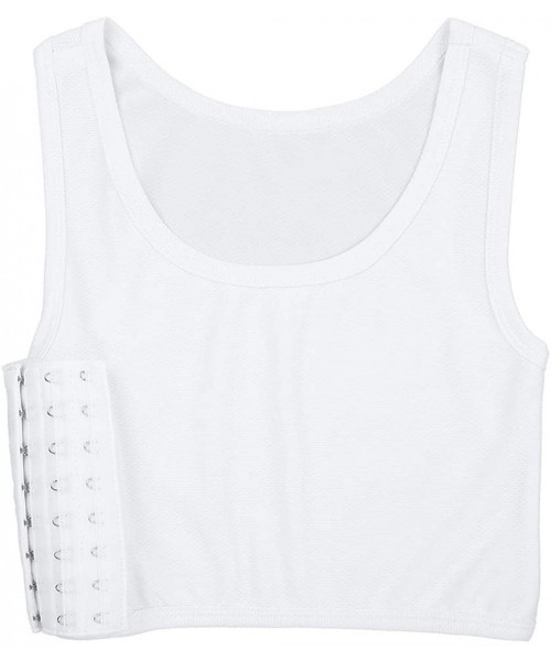 Camisoles & Tanks Women's Breathable Super Flat Les Lesbian Tomboy 3 Rows Clasp Chest Binder Vest - White - CI18OWHR6AY