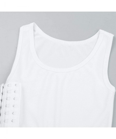 Camisoles & Tanks Women's Breathable Super Flat Les Lesbian Tomboy 3 Rows Clasp Chest Binder Vest - White - CI18OWHR6AY