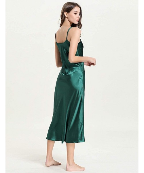 Slips Women's Satin Lingerie Elegant V-Neck Lounge Dress Long Nightgown Spaghetti Strap Chemise Nightdress - A-green - CY18ZR...