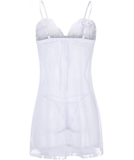 Tops Sexy Lingerie for Women Sexy Lace Babydoll Sleepwear Strappy Chemise Nightdress Casual Pajamas With Thong - White - CC19...