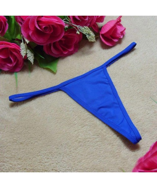 Tops Womens Clothing Cotton G String Women Panties Simple Thongs Lightweight G StringT Back Classic Solid Color Blue - CY18WR...