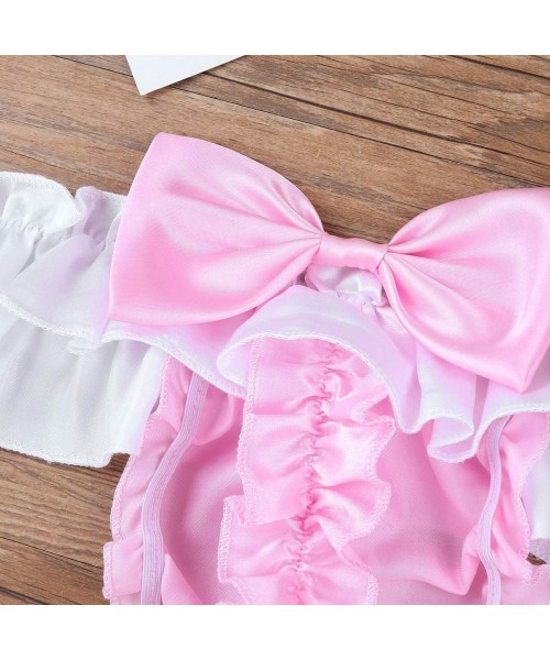 G-Strings & Thongs Mens Sissy Shiny Ruffled Satin Crossdress Low Rise G-String Thong Bikini Briefs Underwear - Pink - CX18U6T...