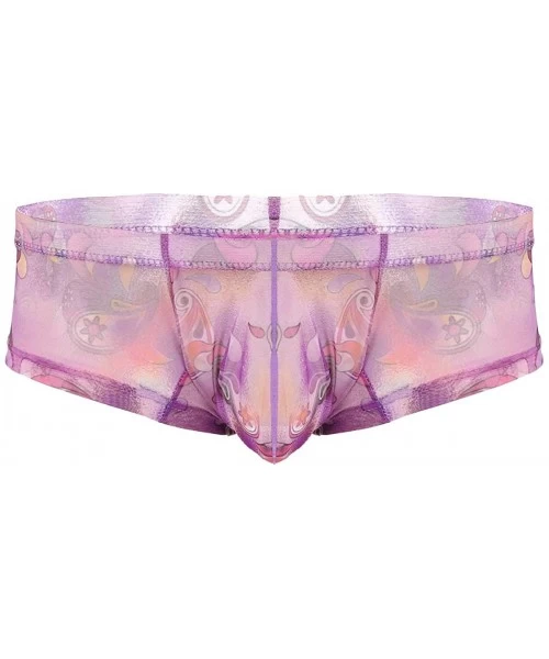 G-Strings & Thongs Men's Sexy See Through Briefs Thong Lingerie Low Rise Sheath Panties Underwear - Bulge Pouch Purple - C219...