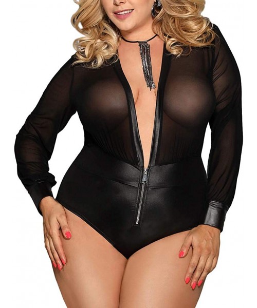 Bustiers & Corsets Women's Sexy Plus Size Halter Black Wet Look Bondage Lingerie - Black - CX18SDESGZL
