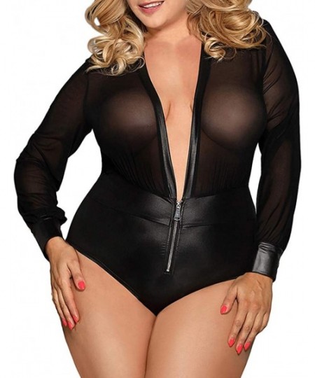 Bustiers & Corsets Women's Sexy Plus Size Halter Black Wet Look Bondage Lingerie - Black - CX18SDESGZL
