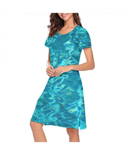 Sets Womens Nightgown Red Deer Short Sleeve Sleep Dress - Sea Blue Ocean Turquoise - CX18ZX6KD8N