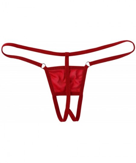 G-Strings & Thongs Men Sexy Mesh Sheer See Through G-String Low Rise Underwear T-Back Bikini Briefs - Red - CG19D3YOER9