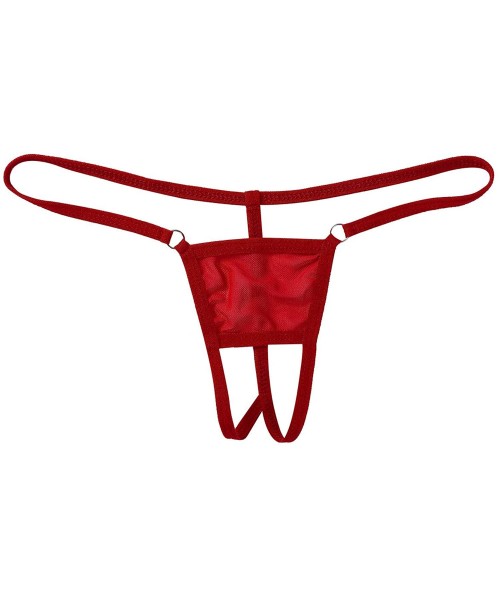G-Strings & Thongs Men Sexy Mesh Sheer See Through G-String Low Rise Underwear T-Back Bikini Briefs - Red - CG19D3YOER9