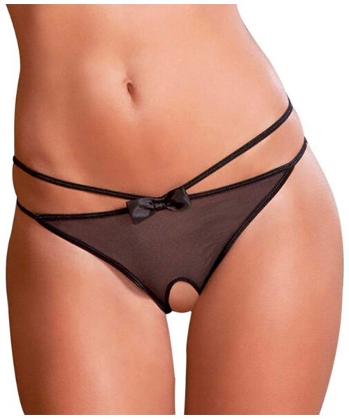 Panties Women's Sexy Thong Panties- Lingerie Sexy Erotic Panties Hollow Out Bowknot Briefs Underwear - Black - CC18WXGL2YD