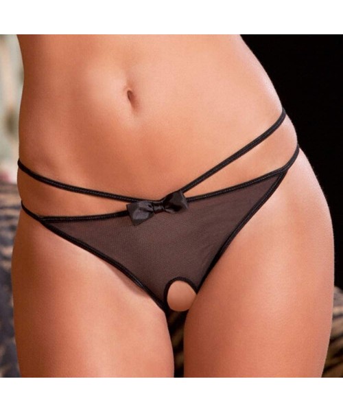 Panties Women's Sexy Thong Panties- Lingerie Sexy Erotic Panties Hollow Out Bowknot Briefs Underwear - Black - CC18WXGL2YD