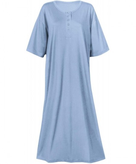Tops Women's 2-Pack Long Henley Nightshirts - Pajama Sleep Shirt Set- Missy - Blue/Pink - C91965OLOMS