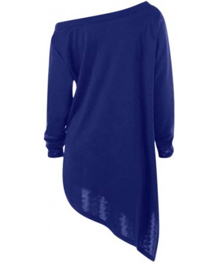 Tops Christmas Tops Women Print Funny Long Sleeve Skew Collar Tees Hot Style Shirt Casual Blouse - Blue - C418ARLS9NI