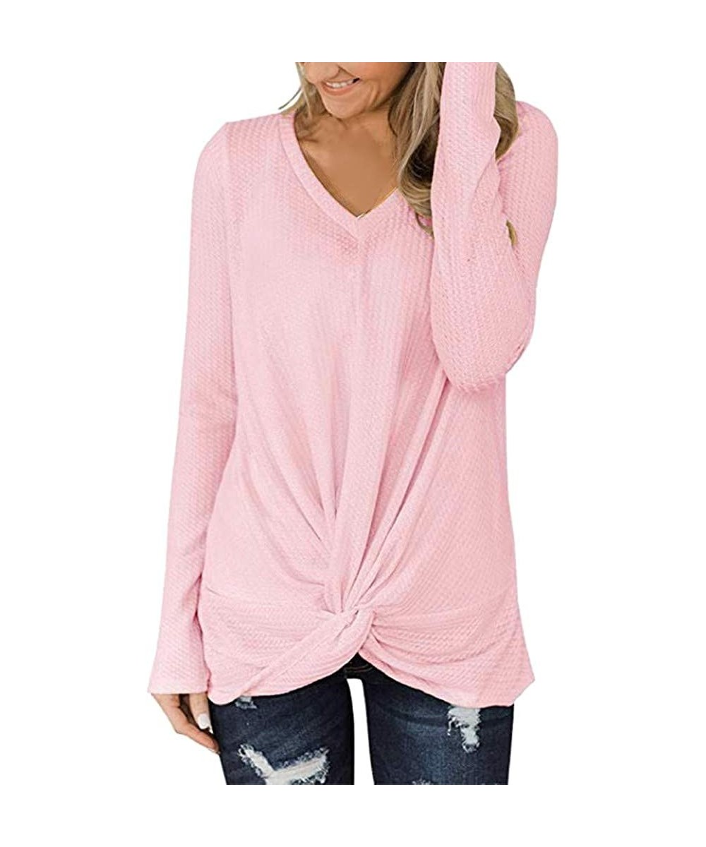 Baby Dolls & Chemises Womens Sweaters Casual Long Sleeve Sweatshirts Waffle Knit Twist Knot Tunic Tops Blouse Shirts - Pink -...