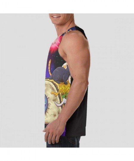 Undershirts Men Muscle Tank Top Summer Beach Holiday Fashion Sleeveless Vest Shirts - Space Taco Laser Cat Purple - CE19D8IILK5