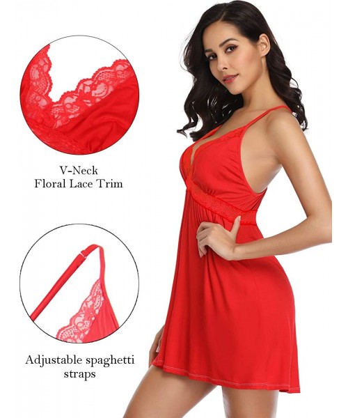 Baby Dolls & Chemises Women Babydoll Lingerie Plus Size Lace Sleepwear V Neck Chemise Nightgown Dress M-5XL - Style 1 Red - C...