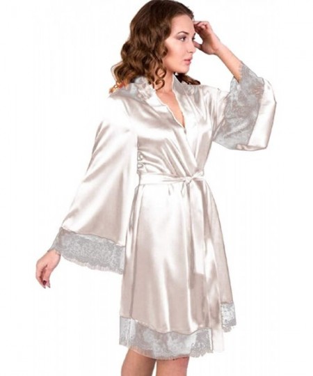 Robes Sexy Sleepwear Bride Robes Lace Bridal Party Robes Satin Belt for Women Underwear Nightdress - White - CH1940GX042