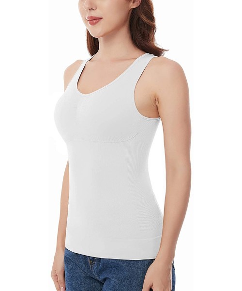Shapewear Womens Slimming Tank Tops with Built in Bra Tummy Control Shapewear Cami Seamless Body Shaper Compression Top - Whi...