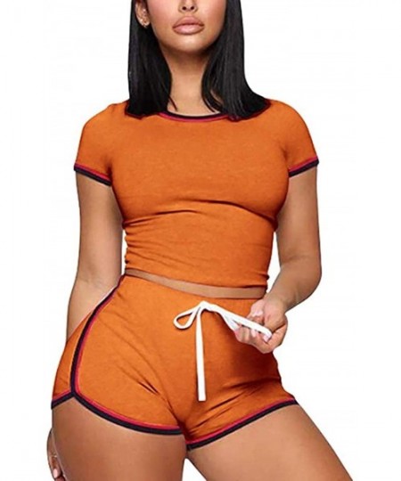 Sets Womens Sexy Two Pieces Romper Outfit - Cotton Cami Crop Top + Shorts Bottom Sleepwear Pajama Set Shirt Light Orange - CV...