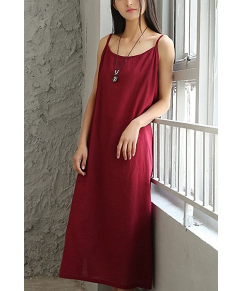 Nightgowns & Sleepshirts Women Cotton Nightgown Summer Sleepwear Sleepdress Casual Cami Dresses - Red - CU18EL7ALI6