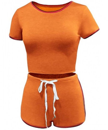 Sets Womens Sexy Two Pieces Romper Outfit - Cotton Cami Crop Top + Shorts Bottom Sleepwear Pajama Set Shirt Light Orange - CV...