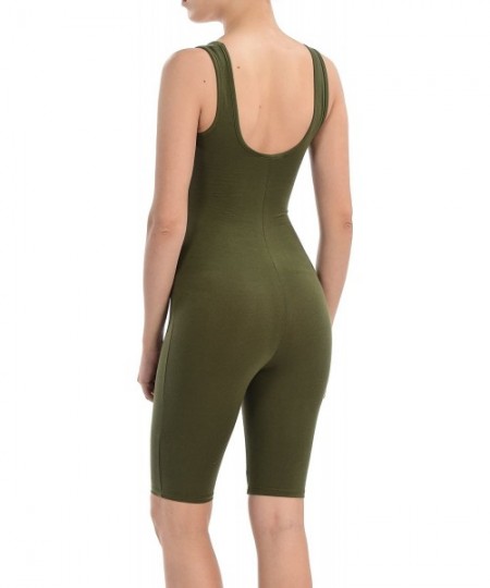 Shapewear Women Catsuit Cotton Tank Bermuda Short Yoga Bodysuit Jumpsuit - Made in USA - Olive - CY12O70M819