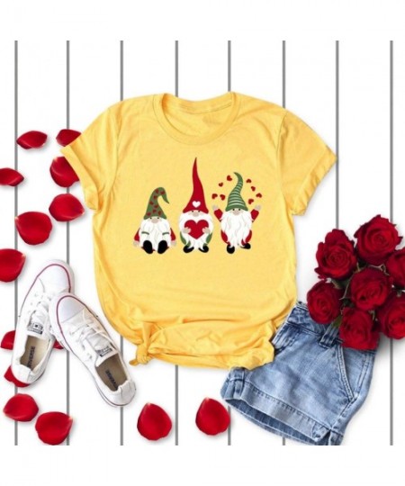 Baby Dolls & Chemises Women's Valentine's Day Casual Heart Print Slim Short Sleeve T-Shirt Top - Yellow - C01945DN90N