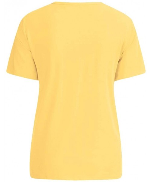 Baby Dolls & Chemises Women's Valentine's Day Casual Heart Print Slim Short Sleeve T-Shirt Top - Yellow - C01945DN90N