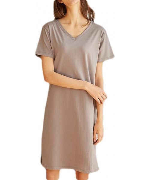 Nightgowns & Sleepshirts Womens T Shirts Short Sleeve Sleepwear Knit V-Neck Nightwear Nightgown - 4 - CO19DSZ694X