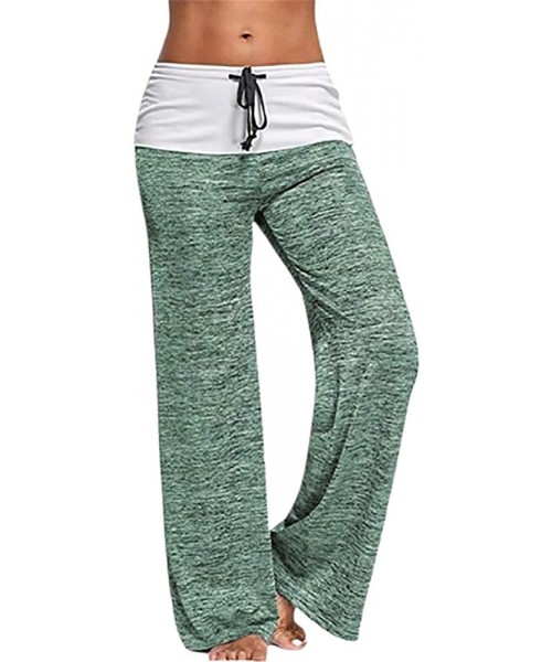 Bottoms Women's Comfy Casual Pajama Pants Pure Color Drawstring Casual Pants Wide Leg for Sport Yoga - Green - CI18Y8S9KHE
