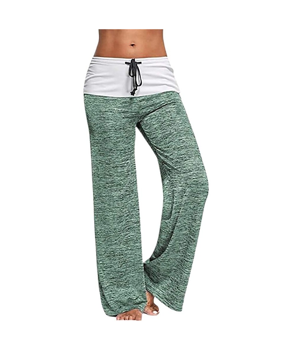 Bottoms Women's Comfy Casual Pajama Pants Pure Color Drawstring Casual Pants Wide Leg for Sport Yoga - Green - CI18Y8S9KHE