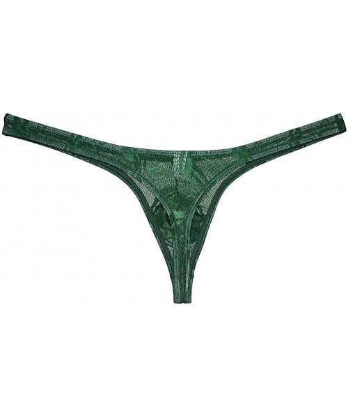 G-Strings & Thongs Men's Jacquard Weave String Thong Underpants Low-Rise See-Through Tangas - Dark Green - C1192QR79L3