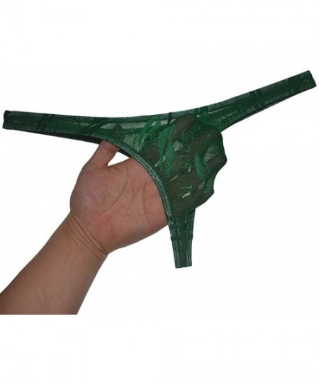 G-Strings & Thongs Men's Jacquard Weave String Thong Underpants Low-Rise See-Through Tangas - Dark Green - C1192QR79L3