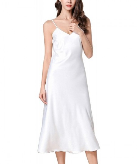 Nightgowns & Sleepshirts Women's Dressing Gown Long Nighties Nightwear Satin Pyjamas Lingerie Chemise Nightdress - White - CA...