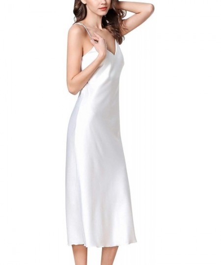 Nightgowns & Sleepshirts Women's Dressing Gown Long Nighties Nightwear Satin Pyjamas Lingerie Chemise Nightdress - White - CA...