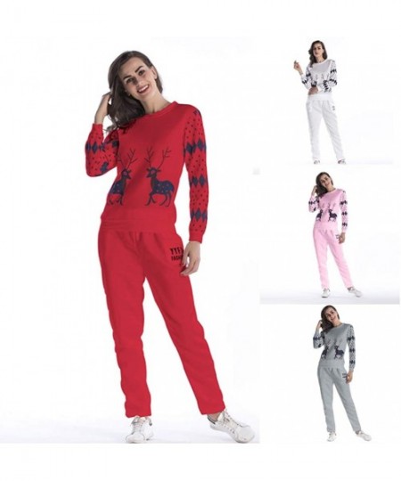 Thermal Underwear Women's 2pc Christmas Outfits Tracksuit Long Sleeve Pullover Print Sports Suit Sweatshirt +Pants Set - A-gr...